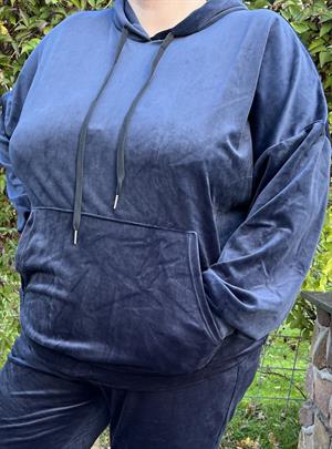 DNY - Velour Hætte Bluse, Navy, S-42/44